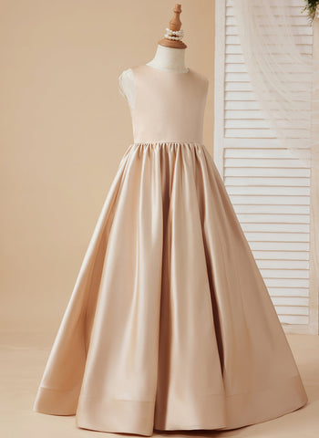 A-line Lace Satin Floor-length Flower Girl Dress