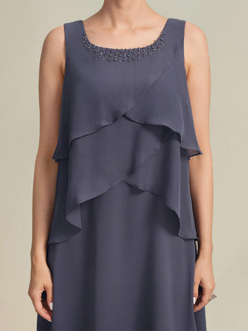 A-line Scoop Knee-Length Chiffon Mother of the Bride Dress With Beading