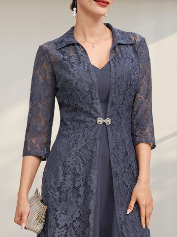 A-line V-Neck Tea-Length Chiffon Mother of the Bride Dress