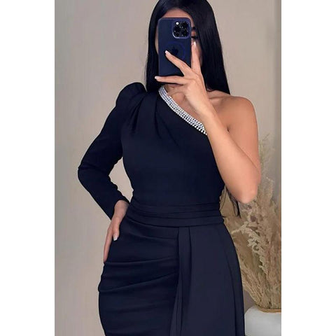 Robe de bal simple et décontractée à une épaule, fourreau, fendue et froncée