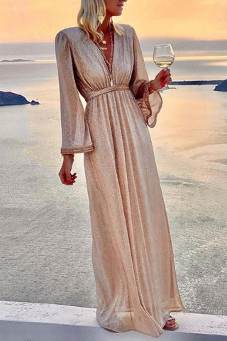 Vestidos de noche elegantes de estilo patchwork liso con escote en V y pliegues (4 colores) 