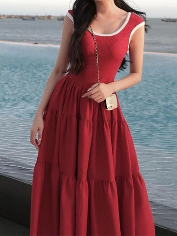 TARUXY Slim Retro Long Dress For Women 2024 Summer Short Sleeve High Waist Dresses Lady Party Elegant Evening Dress Maxi Femme