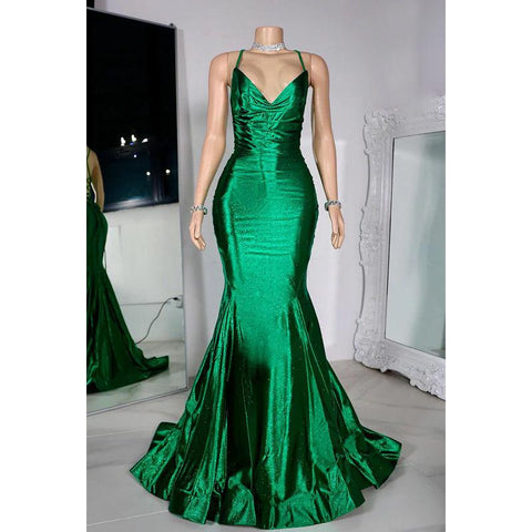 Vestido de fiesta sexy y atractivo de corte trompeta/sirena con tirantes cruzados, volantes y escote en V