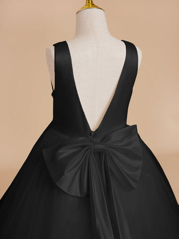 Classic White A-line Sleeveless Satin and Tulle Flower Girl Dress