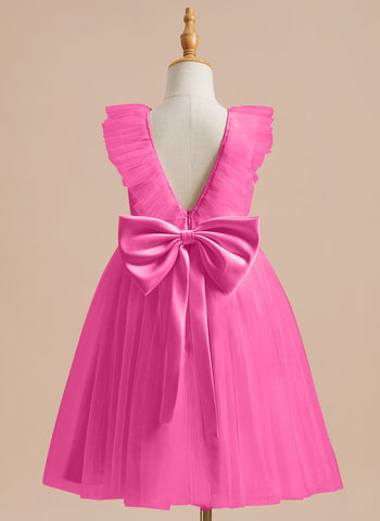 A-line Satin Tulle Knee-length Flower Girl Dress