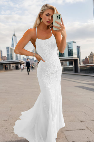 Spaghetti Straps Appliques Prom Dress