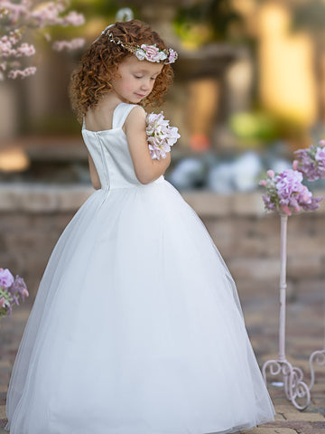 Ball-Gown/Princess Satin Tulle Ankle-length Flower Girl Dress