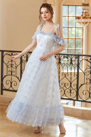 Princess A Line Off the Shoulder Light Blue Long Prom Dress