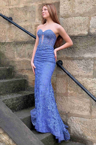 Gorgeous Mermaid Sweetheart Black Corset Prom Dress with Appliques