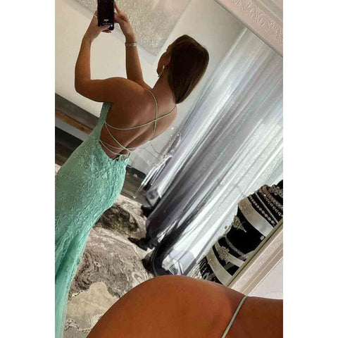 Vestido formal de noche para graduación, sin mangas, con tirantes finos y apliques de tul