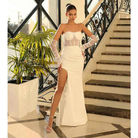 Sheath/column Lace Appliques Long Formal Evening Dress with Slit