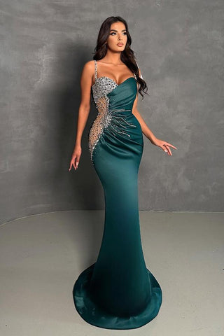 Spaghetti-Straps Mermaid Evening Gown Sleeveless With Beads