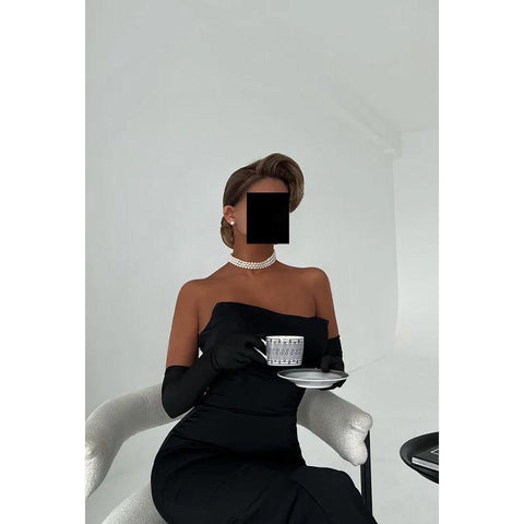 Vestido elegante de fiesta de noche con hombros descubiertos y corte trompeta/sirena