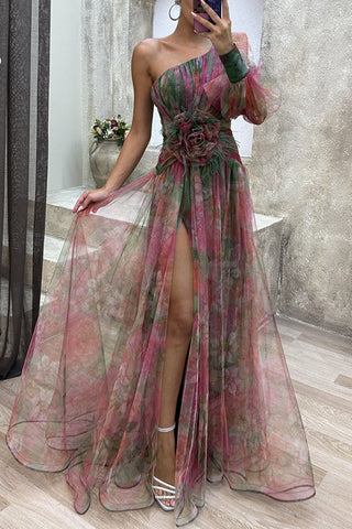 Vestidos de noche elegantes con escote oblicuo y abertura gradual (5 colores) 