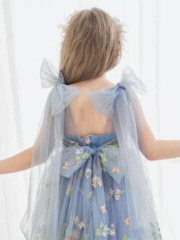 A-Line Sleeveless Floral Embroidered Tulle Toddler Flower Girl Dress