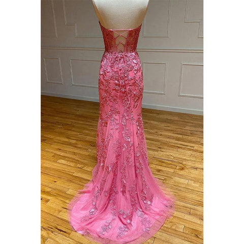 Vestido de fiesta largo con escote en V y apliques de encaje, corte tubo/columna, sexy 