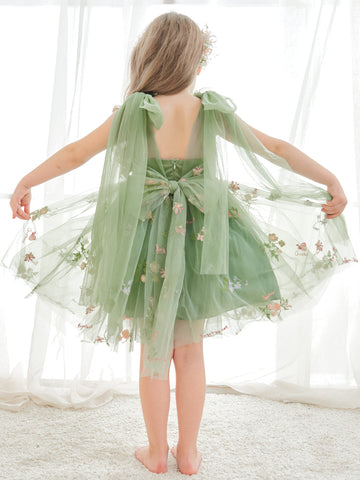 A-Line Sleeveless Floral Embroidered Tulle Toddler Flower Girl Dress