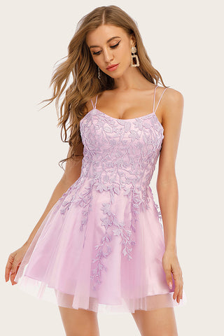 Spaghetti Straps Short Prom Dress with Appliques