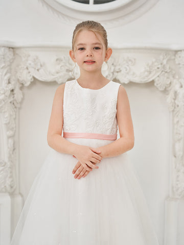 Ball-Gown/Princess Tulle Floor-length Ivory Flower Girl Dress