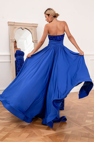 Royal Sequins Strapless Prom Dress