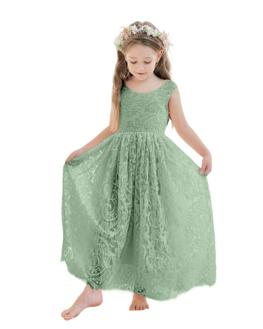 A-line Lace Ankle-length Ivory Boho Flower Girl Dress
