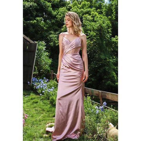 Vestido de noche largo con escote en V y tirantes finos transparente