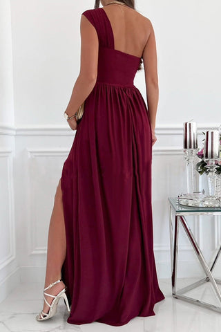 Robe de soirée sexy unie dos nu fendue asymétrique (7 couleurs) 