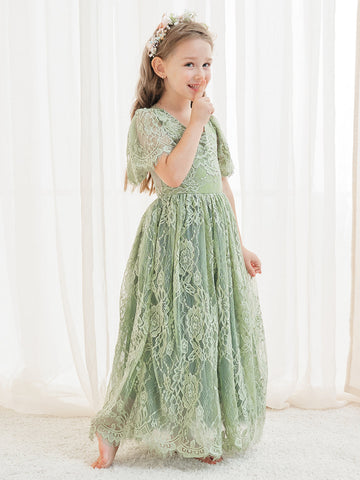 A-line Lace Tulle Ankle-length Green Dress (2003227593)