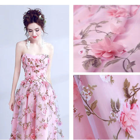 Evening dress autumn new bean pink tube top bride wedding banquet annual meeting evening dress