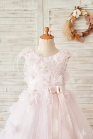 Ball-Gown/Princess Lace Tulle Tea-length Flower Girl Dress