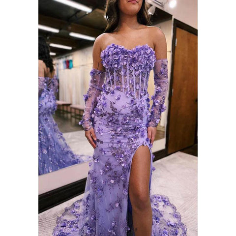 Vestido de noche largo de fiesta con escote corazón, apliques de cuentas y tul transparente