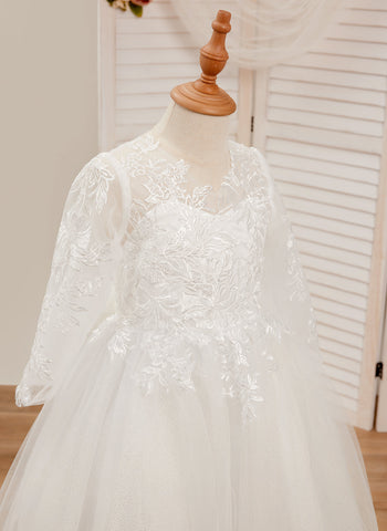 Ball-Gown Long SleevesTulle Sweep Train First Communion Flower Girl Dress
