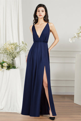 Affordable V-Neck Straps Chiffon Bridesmaid Dresses