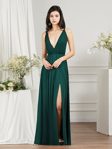 Affordable V-Neck Straps Chiffon Bridesmaid Dresses