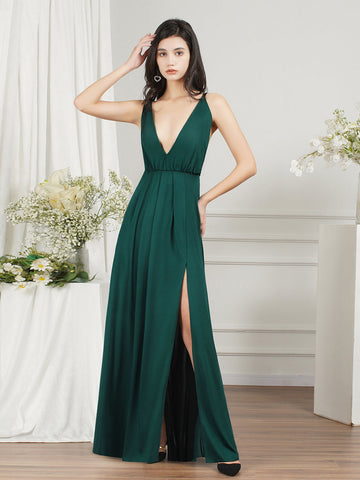 Affordable V-Neck Straps Chiffon Bridesmaid Dresses