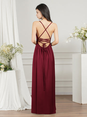 Affordable V-Neck Straps Chiffon Bridesmaid Dresses