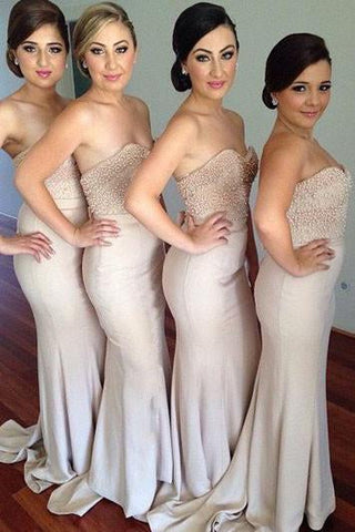 Inexpensive Beaded Sweetheart Mermaid Long Bridesmaid Dresses for Wedding