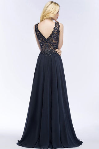 Aline Chiffon Appliques Evening Maxi Gown Crystals Sleeveless Party Dress