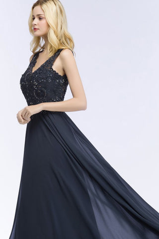 Aline Chiffon Appliques Evening Maxi Gown Crystals Sleeveless Party Dress