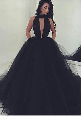 Amazing Black V-Neck Tulle Ball-Gown Formal Dresses