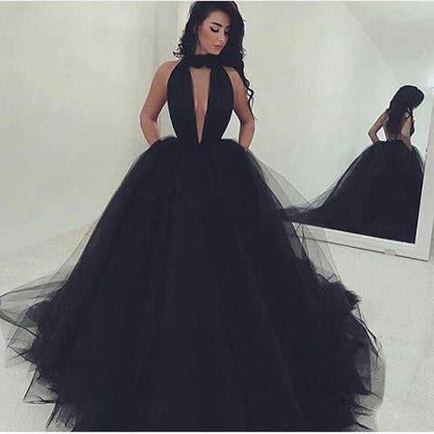 Amazing Black V-Neck Tulle Ball-Gown Formal Dresses