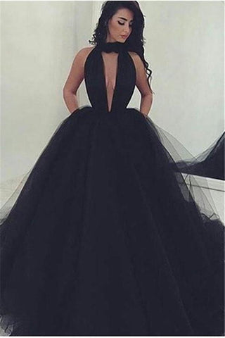 Amazing Black V-Neck Tulle Ball-Gown Formal Dresses