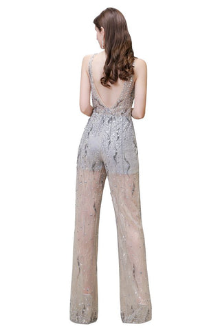 Amazing Illusion High Neck See-through Party Jumpsuit Sleeveless Prom Wear