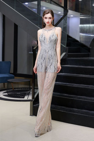 Amazing Illusion High Neck See-through Party Jumpsuit Sleeveless Prom Wear