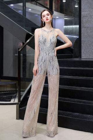 Amazing Illusion High Neck See-through Party Jumpsuit Sleeveless Prom Wear