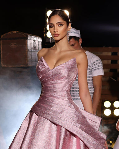 Amazing Long Pink A-line V-neck Sleeveless Glitter Prom Dress