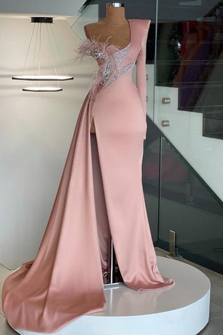 Amazing Long Sleeve One Shoulder Mermaid Prom Dress Long Split