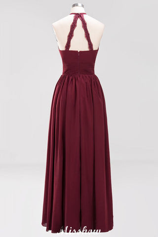 Appliques Halter Sleeveless Floor-Length Bridesmaid Dresses with Ruffles A-line Chiffon Evening Maxi Dress