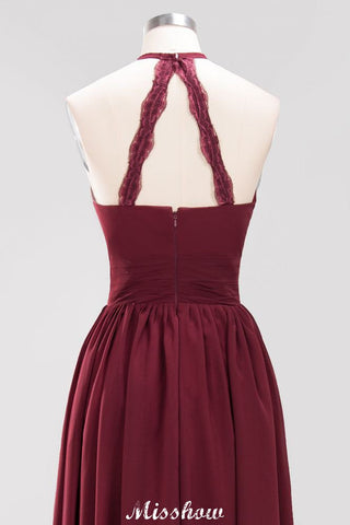 Appliques Halter Sleeveless Floor-Length Bridesmaid Dresses with Ruffles A-line Chiffon Evening Maxi Dress