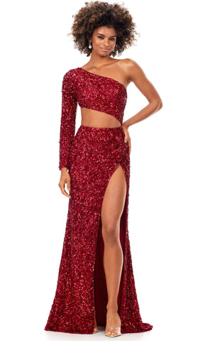 Sequin One Sleeve Evening Gown
